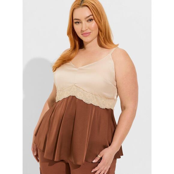 Torrid Babydoll V-Neck Satin Lace Trim Cami in Root Beer NWT Plus Size 3 - Picture 1 of 5